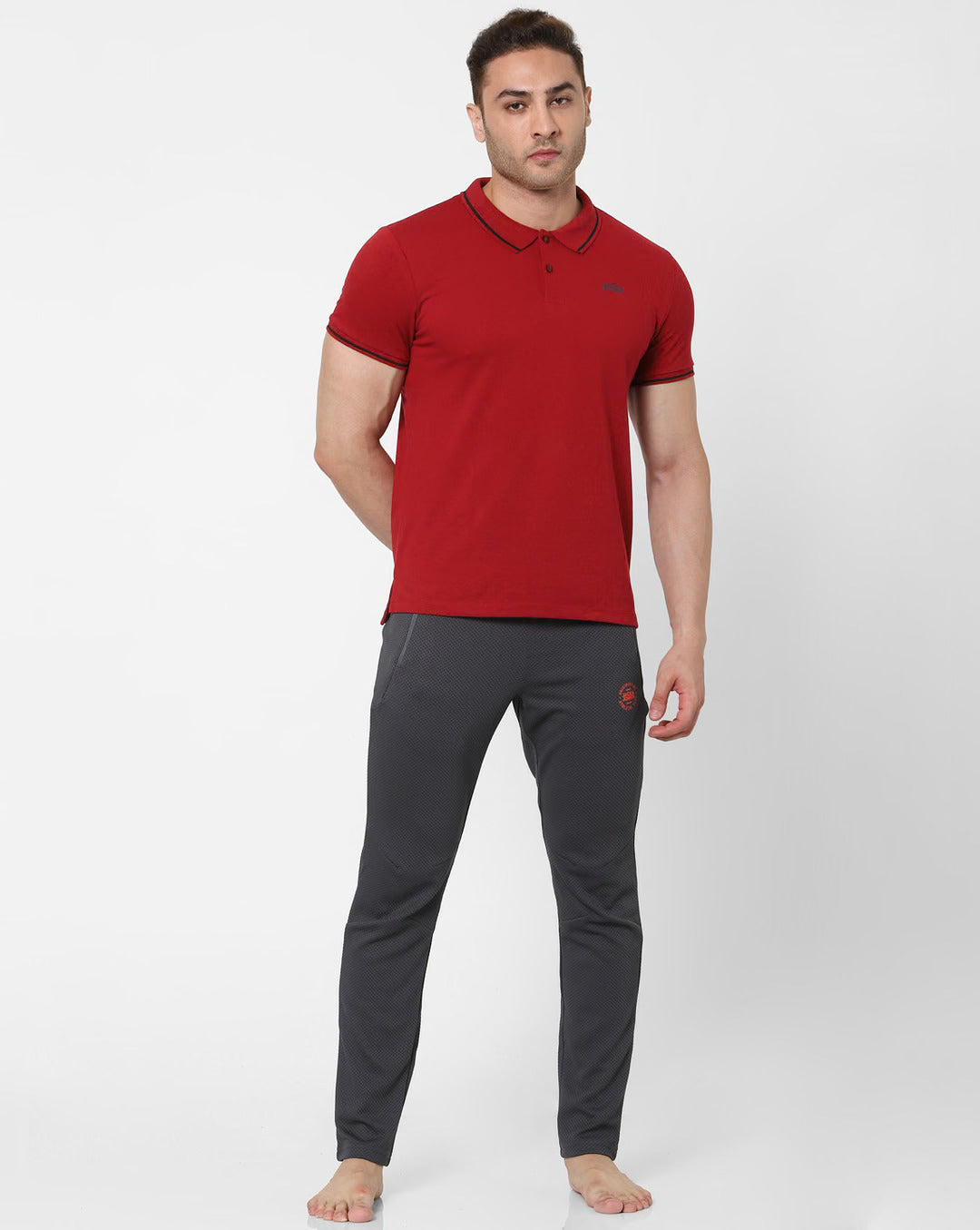 JACK & JONES RED POLO NECK T-SHIRT