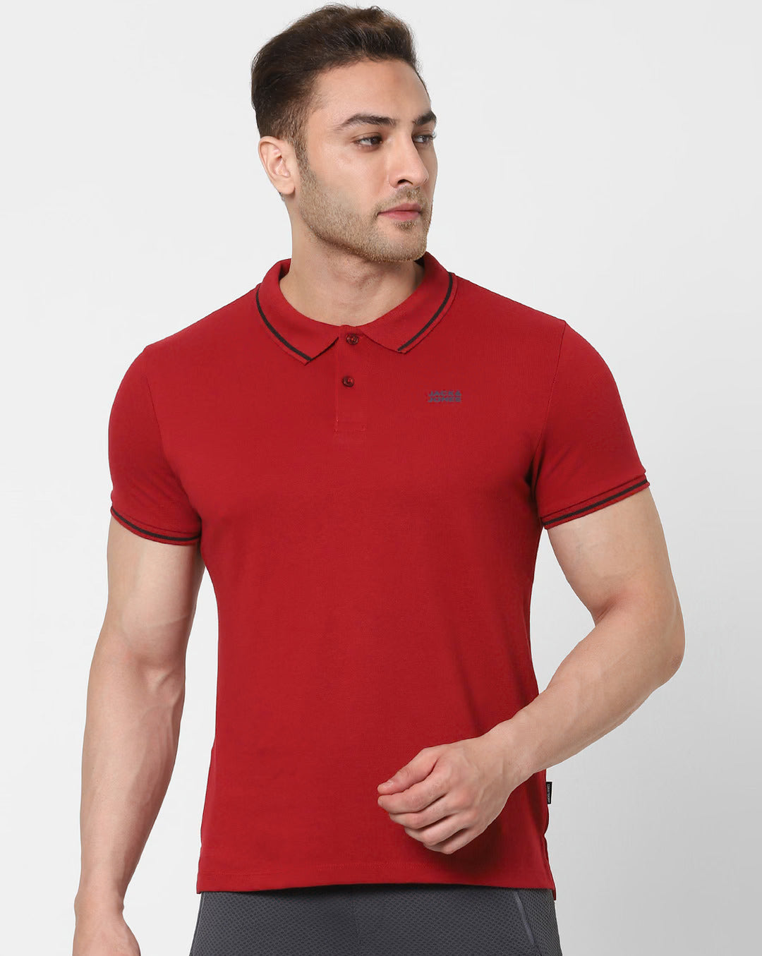 JACK & JONES RED POLO NECK T-SHIRT