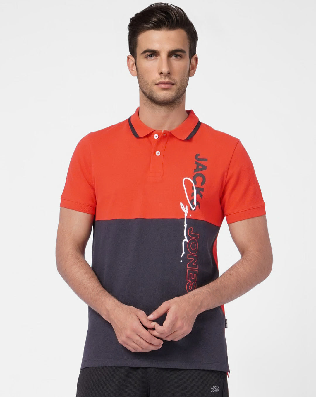 JACK & JONES RED COLOUR BLOCKED POLO T-SHIRT
