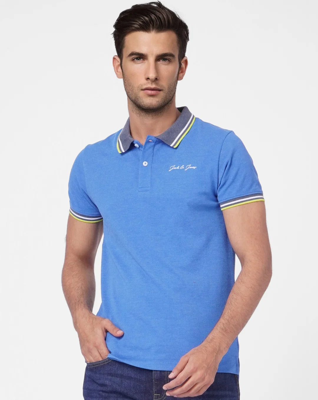 Jack And Jones BLUE CONTRAST TIPPING POLO T-SHIRT