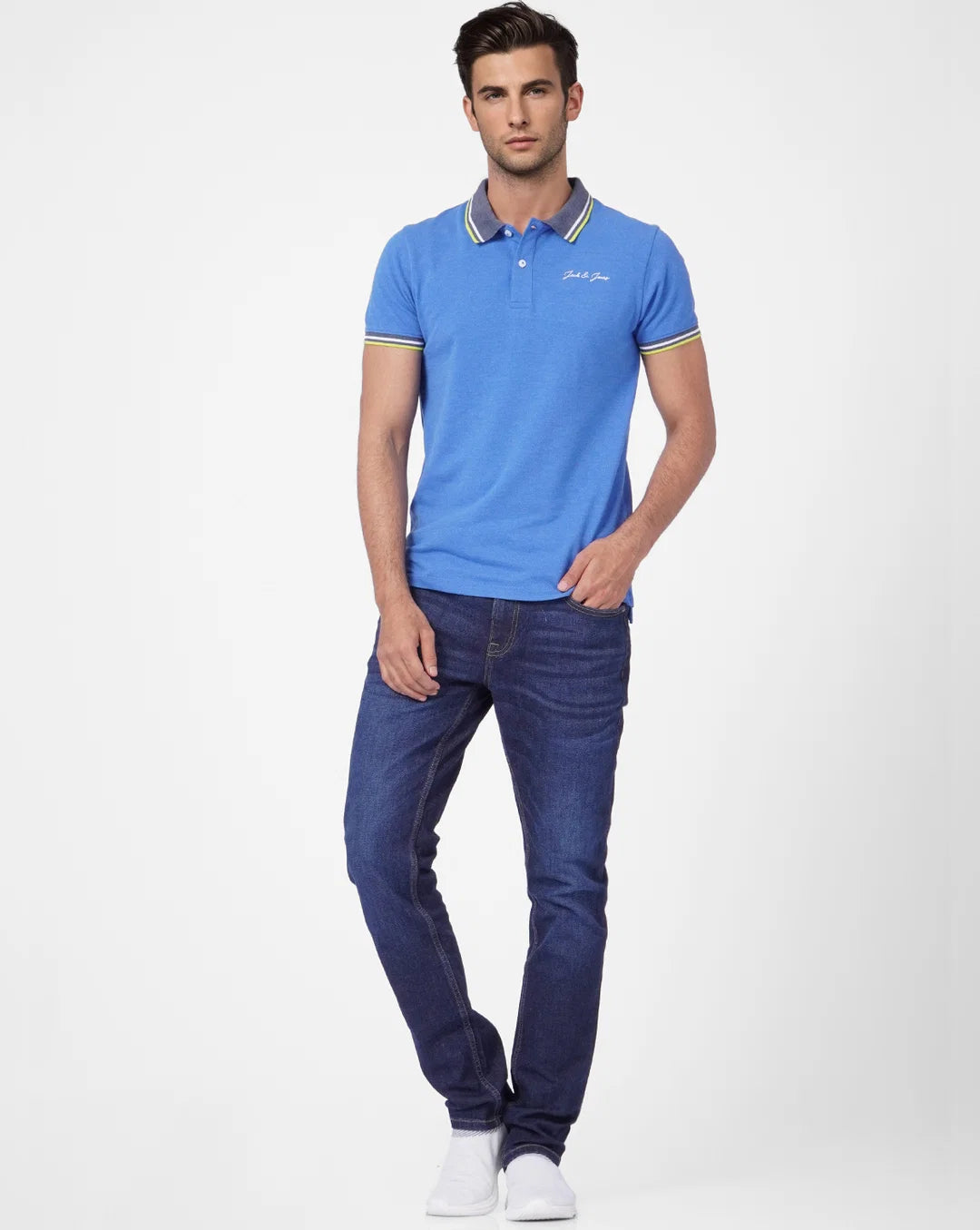 Jack And Jones BLUE CONTRAST TIPPING POLO T-SHIRT