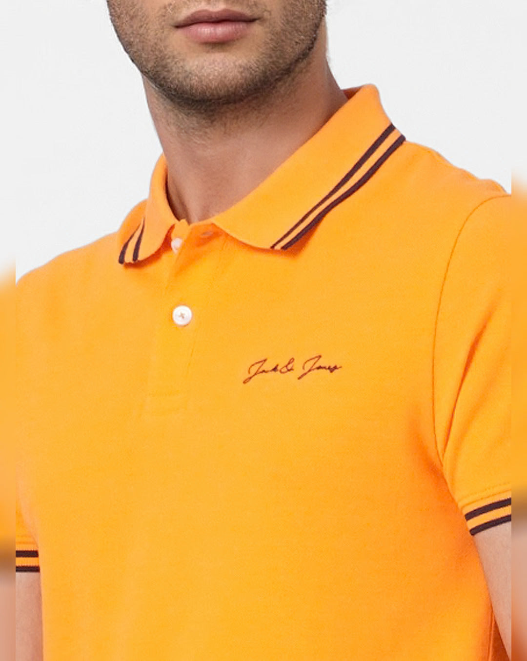 JACK & JONES YELLOW CONTRAST TIPPING POLO T-SHIRT