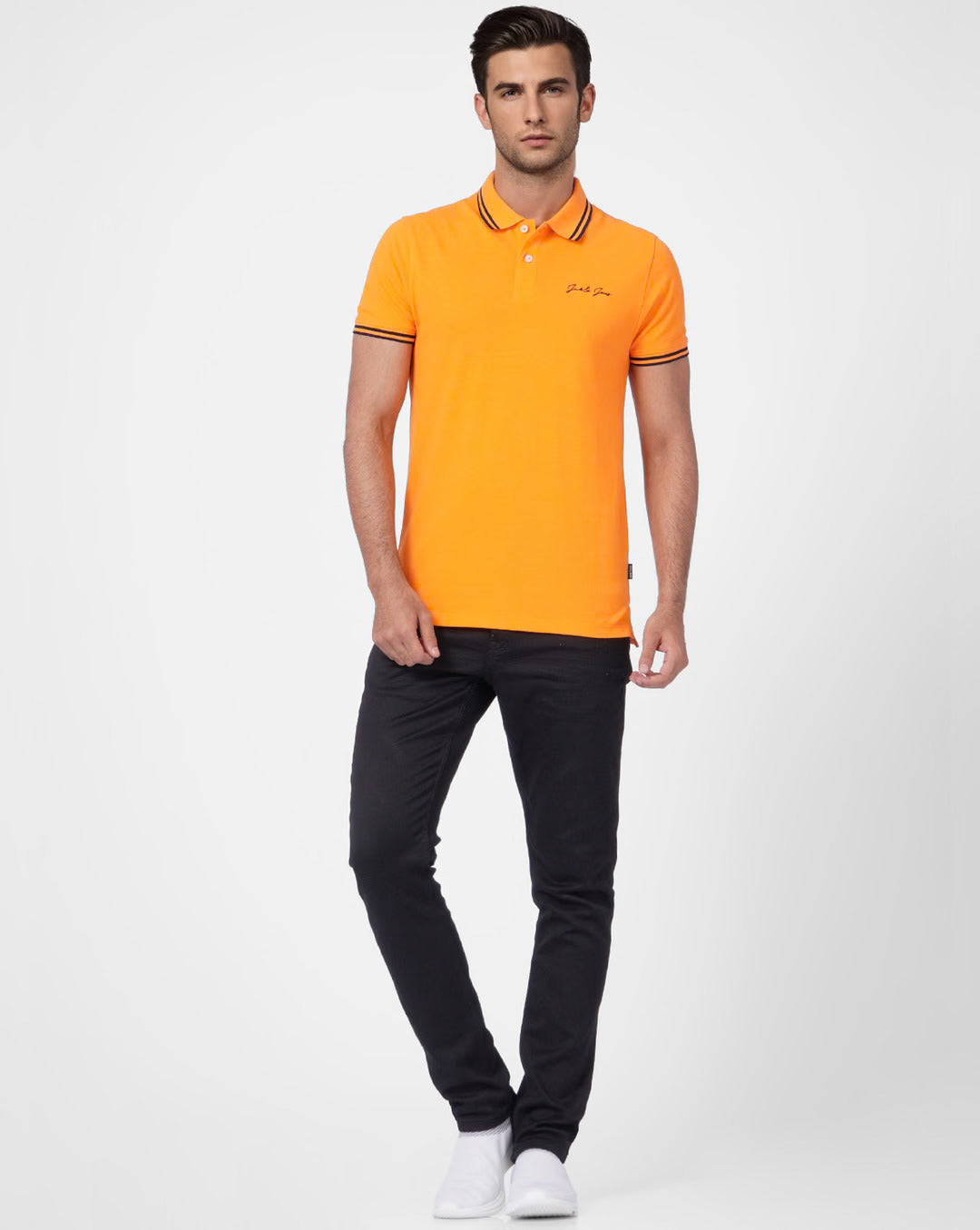 JACK & JONES YELLOW CONTRAST TIPPING POLO T-SHIRT