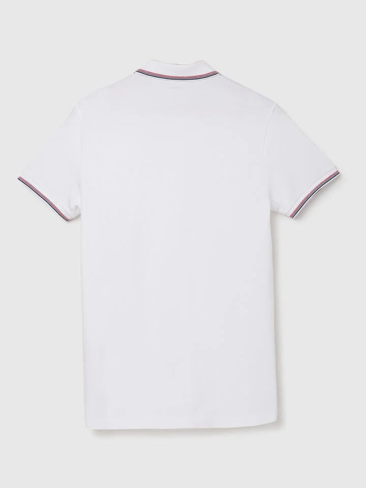 United Colors of Benetton White REGULAR FIT POLO NECK SOLID PATTERN T-SHIRT