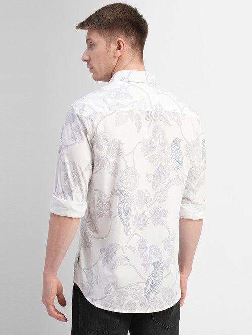 Jack & Jones Snow White Cotton Regular Fit Printed Shirt