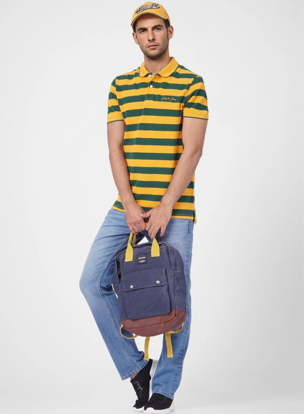 Jack and Jones YELLOW STRIPED POLO T-SHIRT