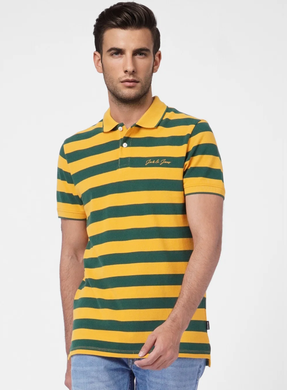Jack and Jones YELLOW STRIPED POLO T-SHIRT