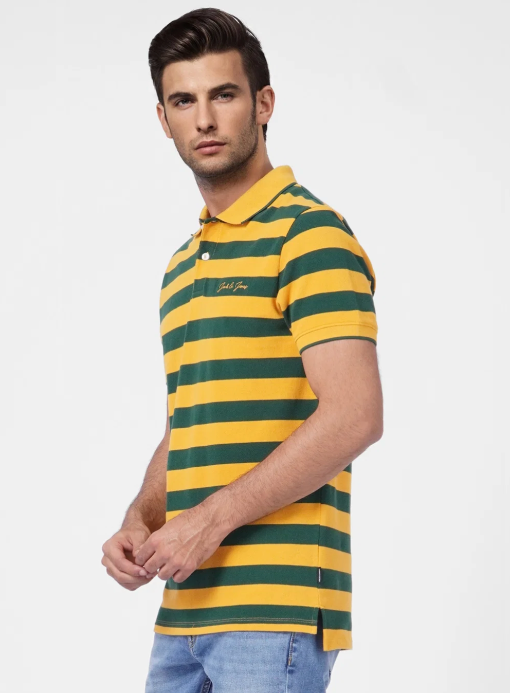 Jack and Jones YELLOW STRIPED POLO T-SHIRT