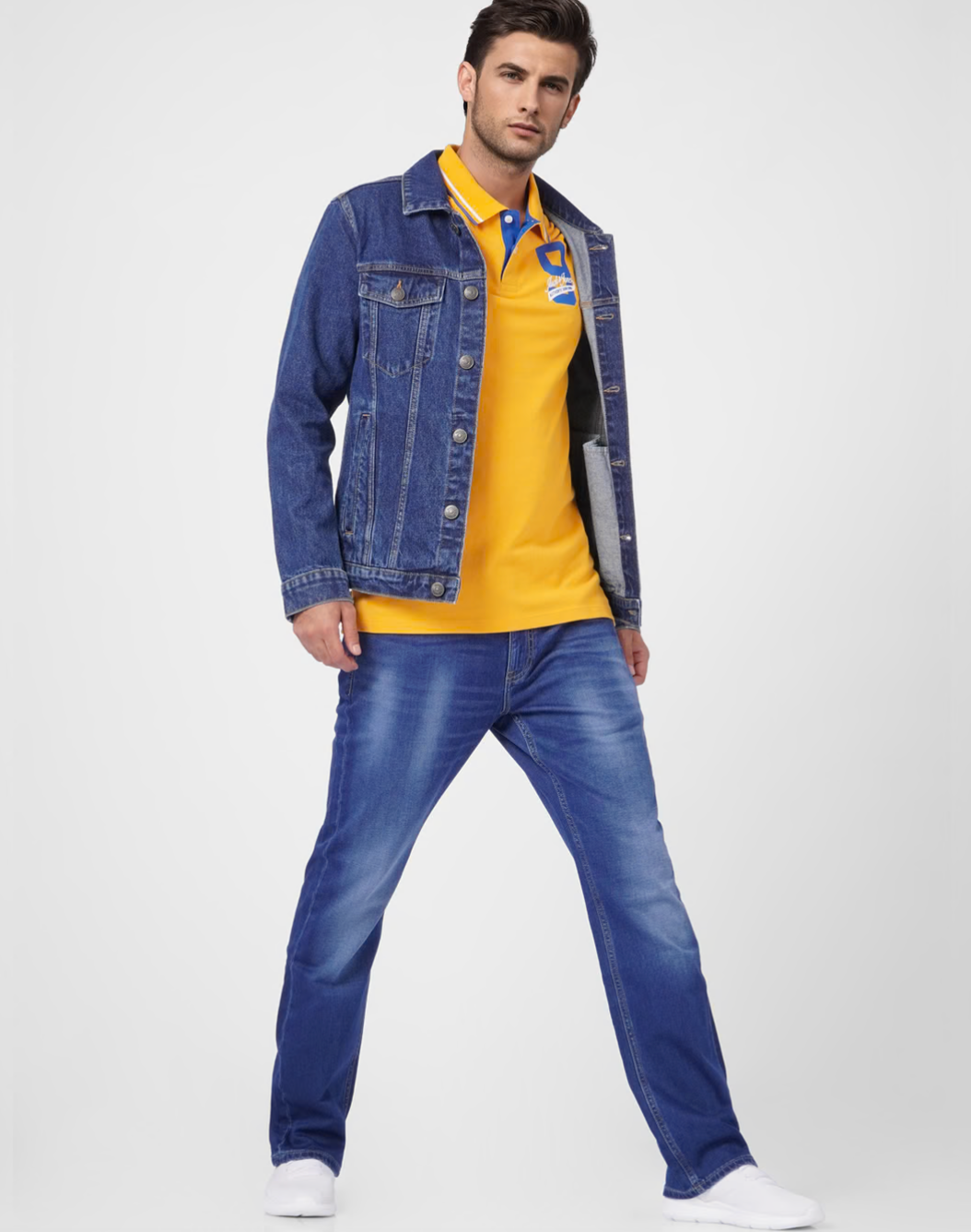 JACK & JONES YELLOW CONTRAST TIPPING POLO T-SHIRT