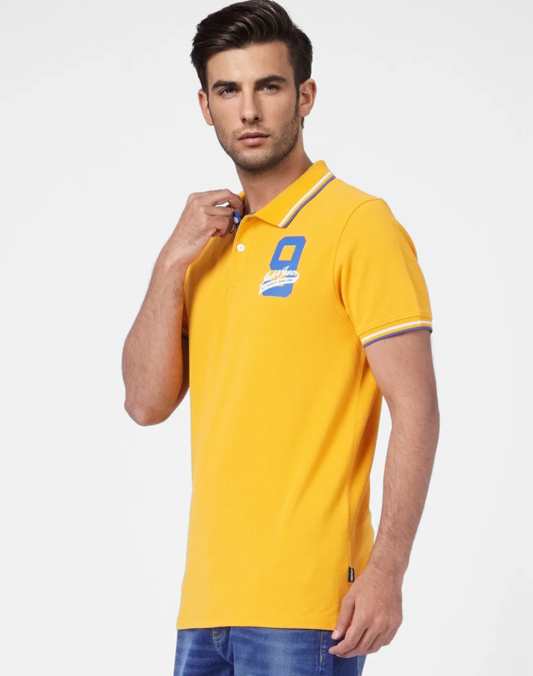 JACK & JONES YELLOW CONTRAST TIPPING POLO T-SHIRT