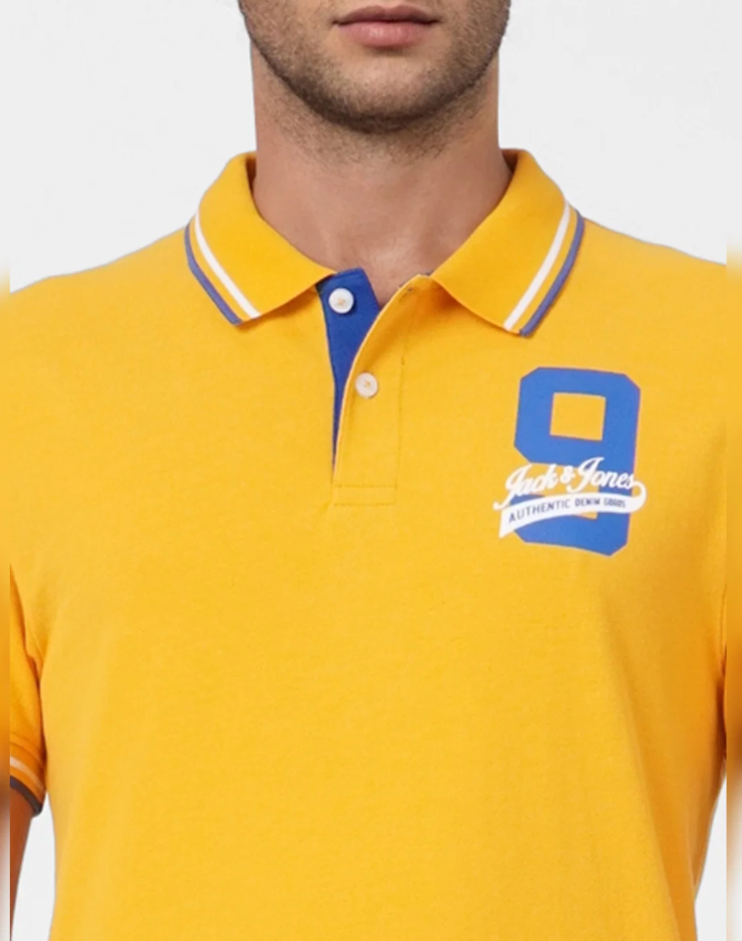JACK & JONES YELLOW CONTRAST TIPPING POLO T-SHIRT