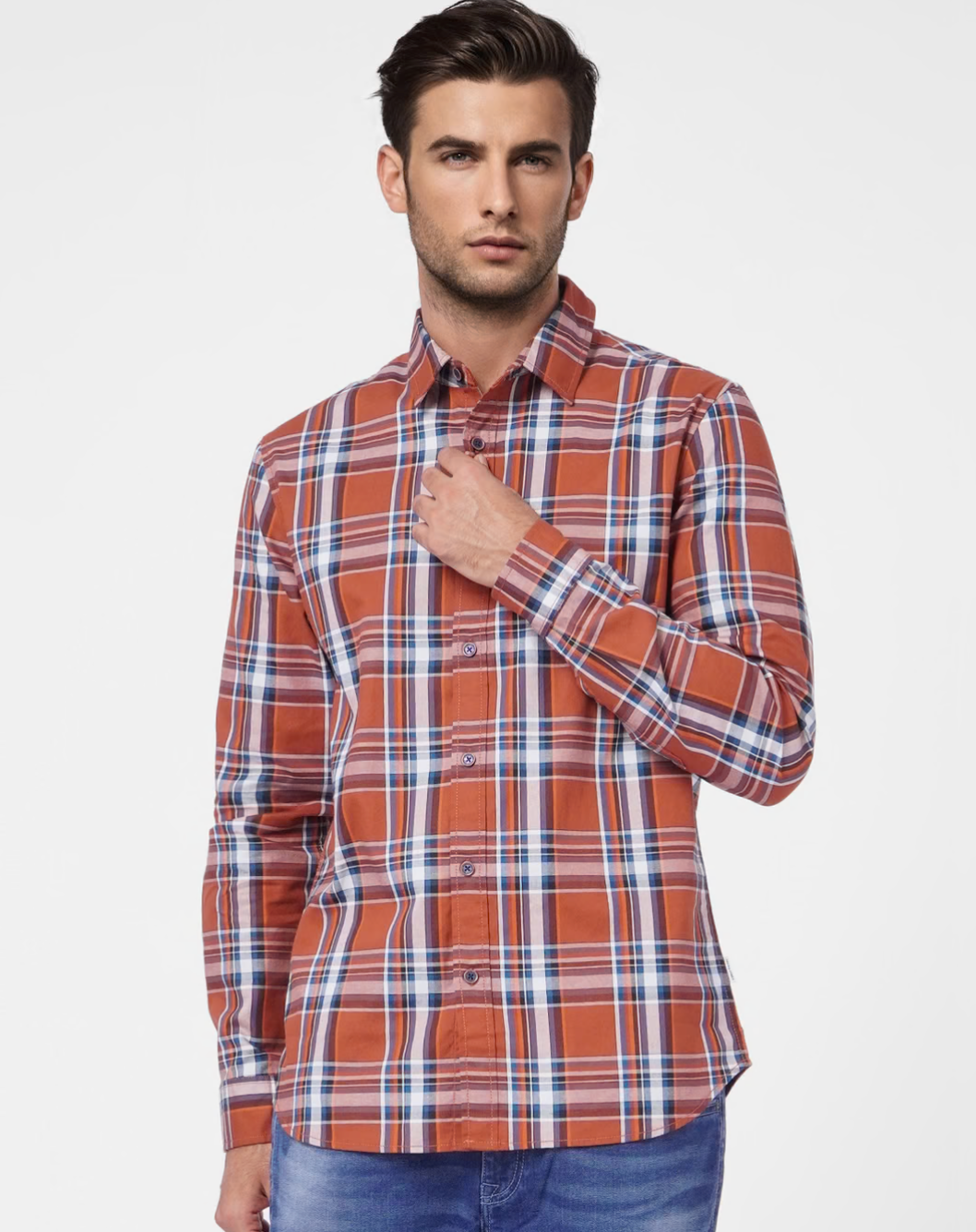 Jack and Jones BROWN CHECK FULL SLEEVES SHIRT