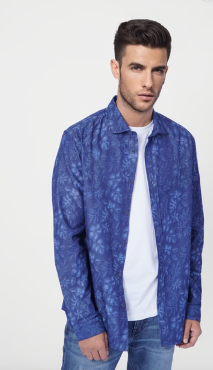 JACK & JONES BLUE FLORAL PRINT FULL SLEEVES SHIRT