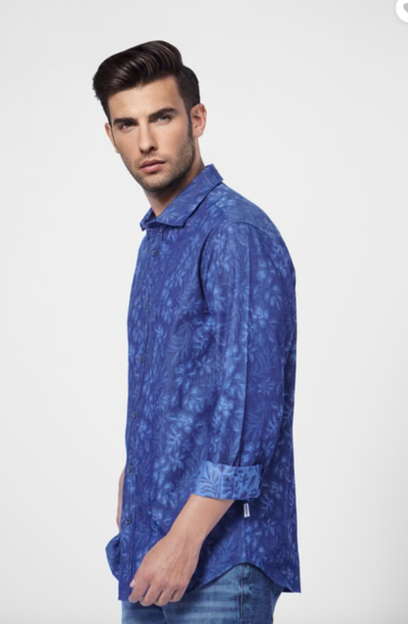 JACK & JONES BLUE FLORAL PRINT FULL SLEEVES SHIRT