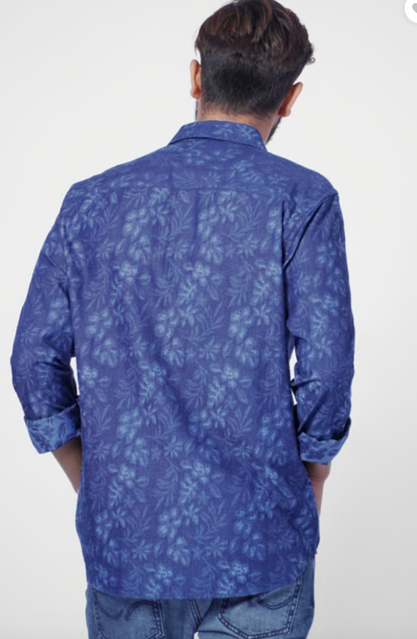 JACK & JONES BLUE FLORAL PRINT FULL SLEEVES SHIRT