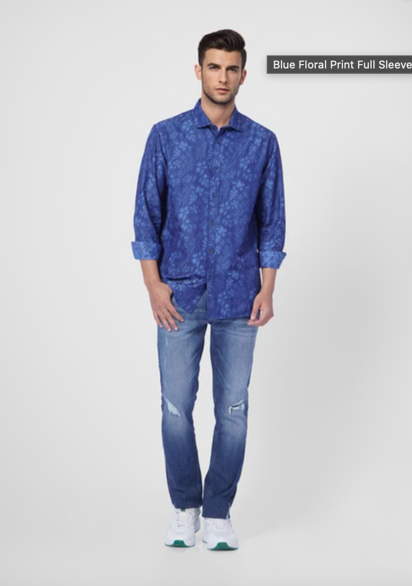JACK & JONES BLUE FLORAL PRINT FULL SLEEVES SHIRT
