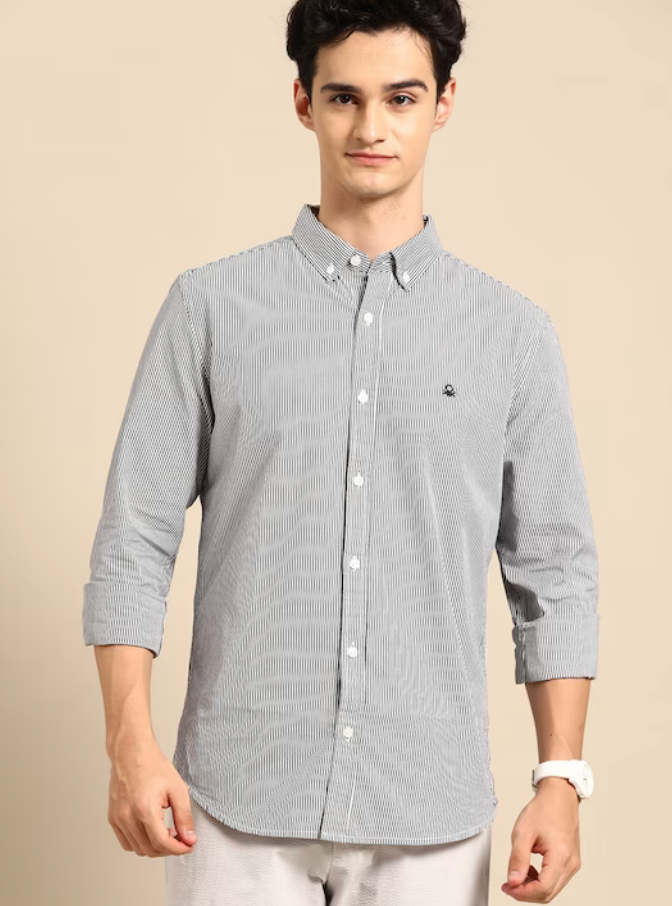 United Colors of Benetton. Slim Fit Striped Cotton Shirt