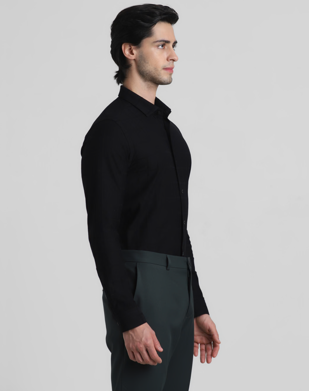 JACK&JONES BLACK KNIT DOBBY FULL SLEEVES SHIRT