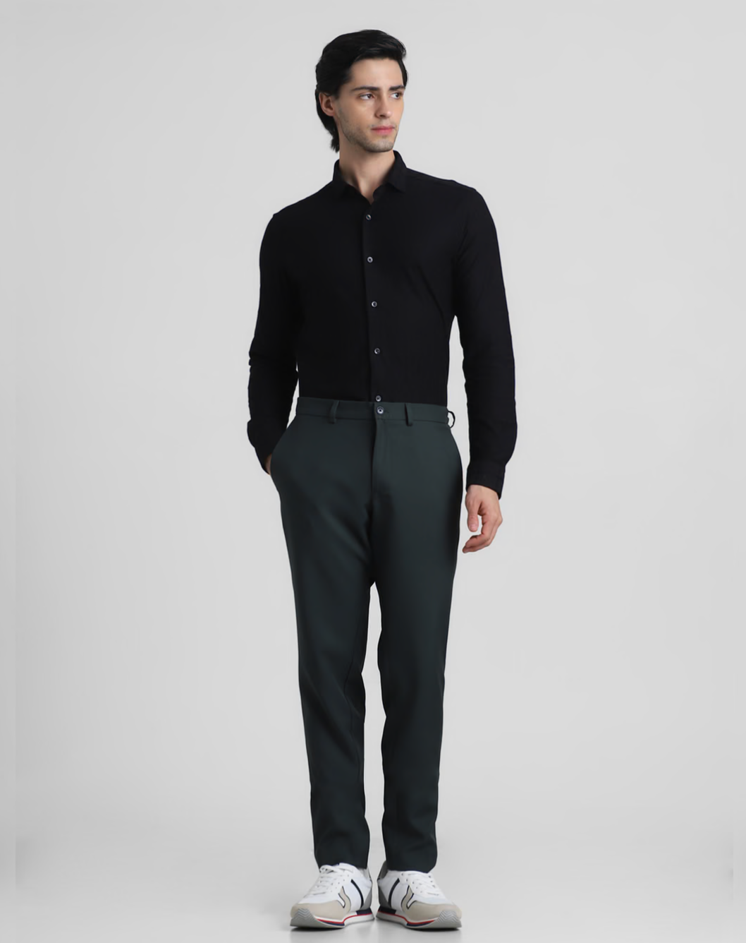 JACK&JONES BLACK KNIT DOBBY FULL SLEEVES SHIRT