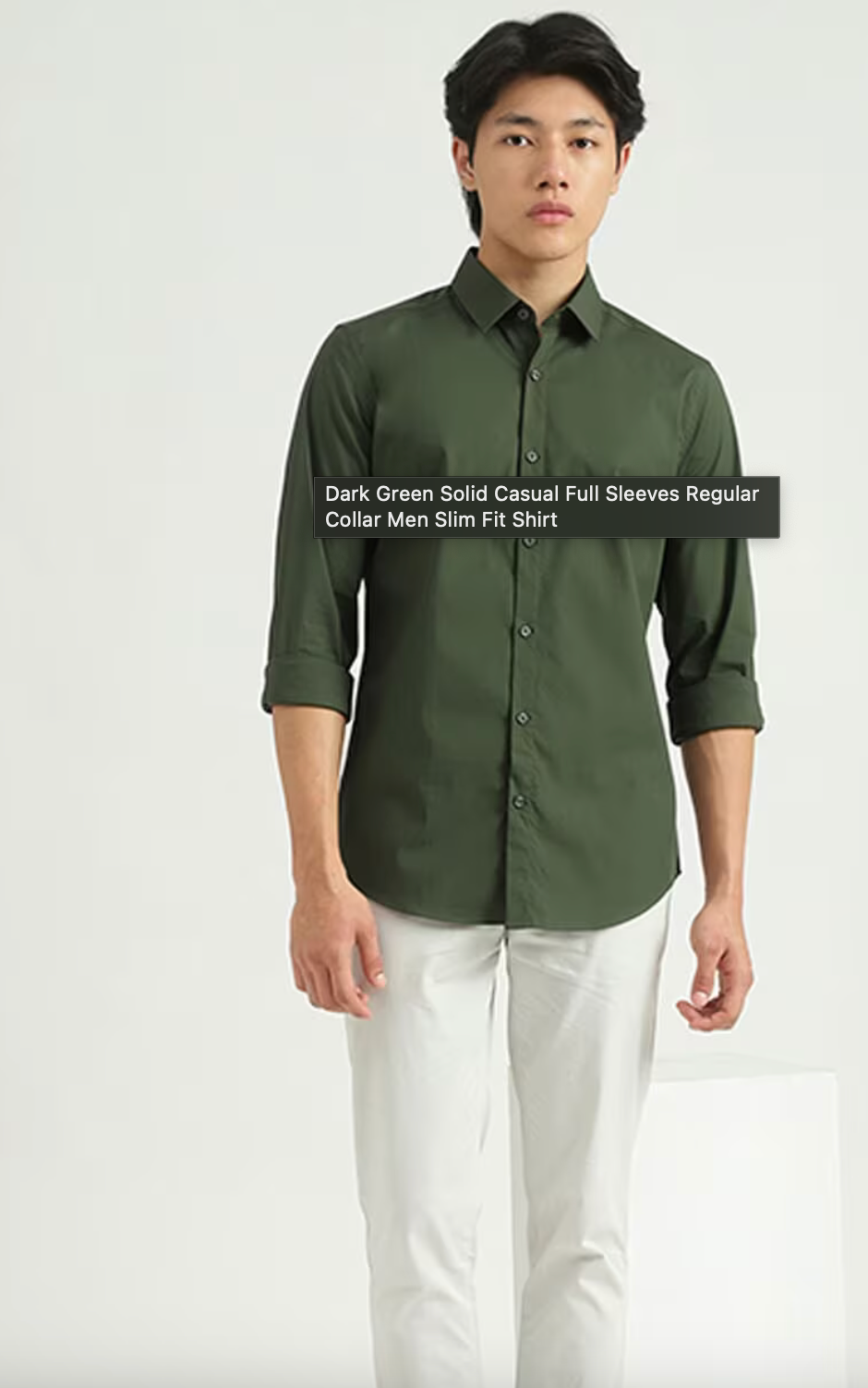 UCB Dark Green Solid Casual Full Sleeves Regular Collar Men Slim Fit Shirt