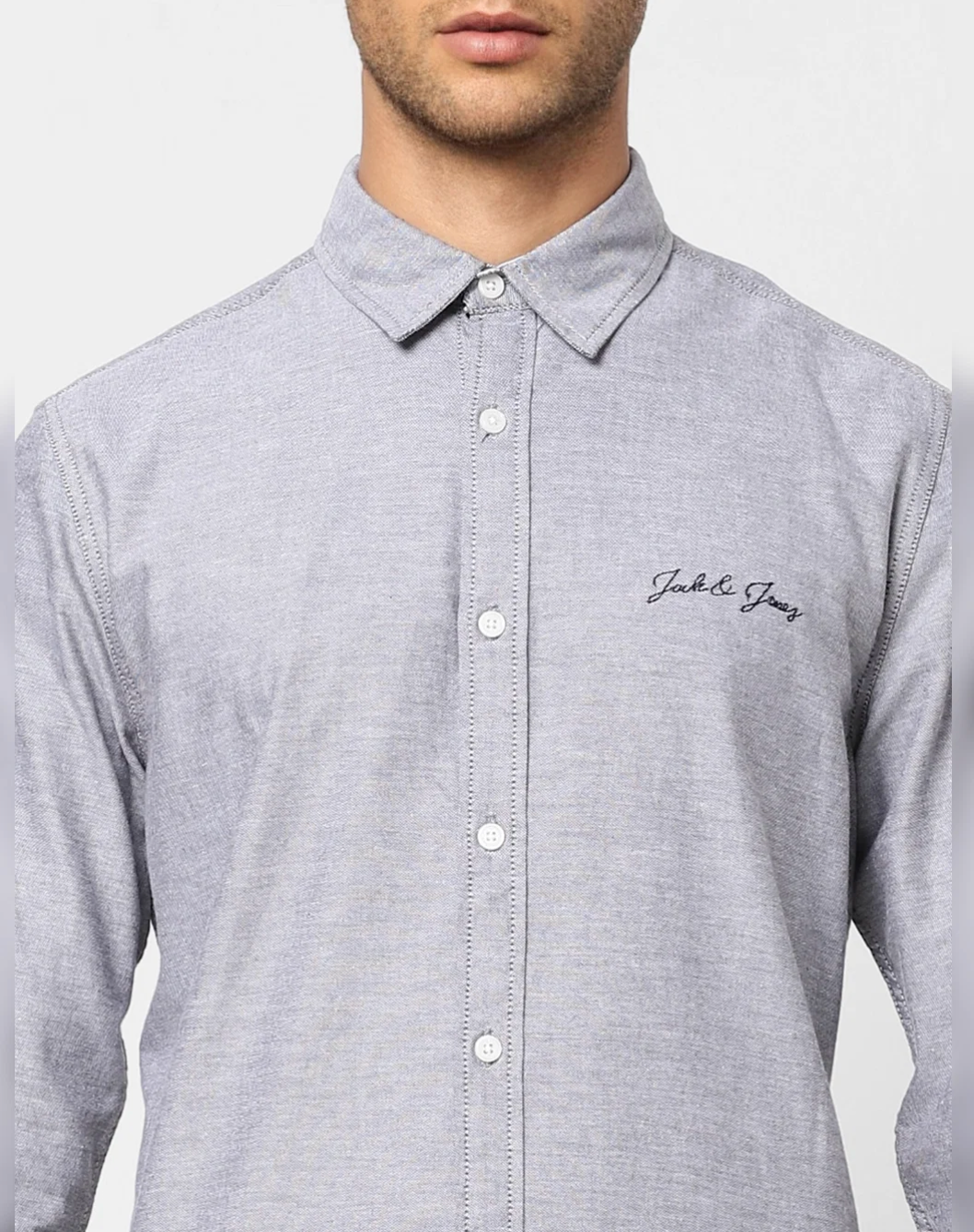 JACK and Jones GREY LOGO PRINT FULL SLEEVES SHIRT