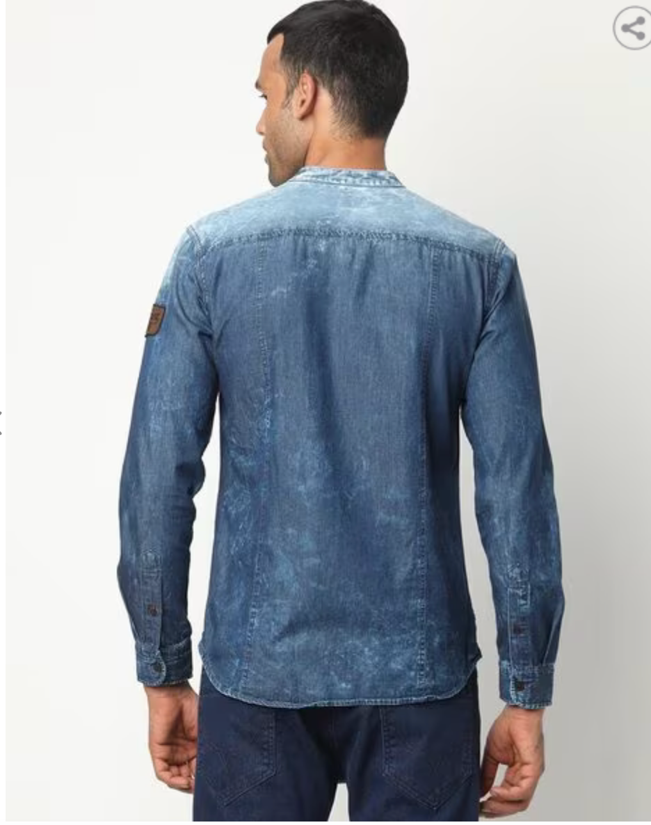 U.S. POLO ASSN. Men Washed Slim Fit Denim Shirt with Mandarin Collar