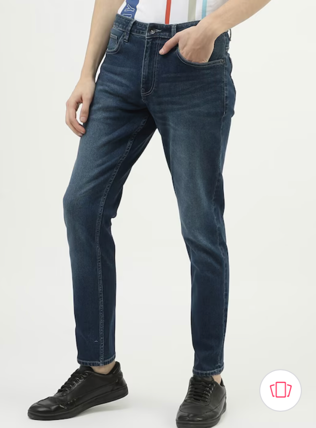 United Colors of Benetton Men Low Distress Light Fade Regular Fit Cotton Jeans