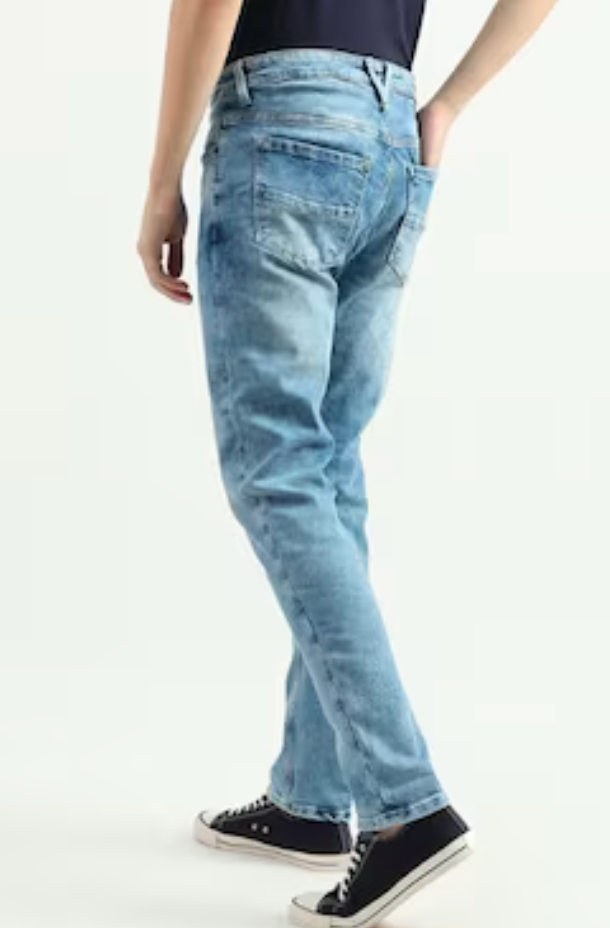 UCB Light Blue Solid Ankle-Length Mid Rise Casual Men Carrot Fit Jeans