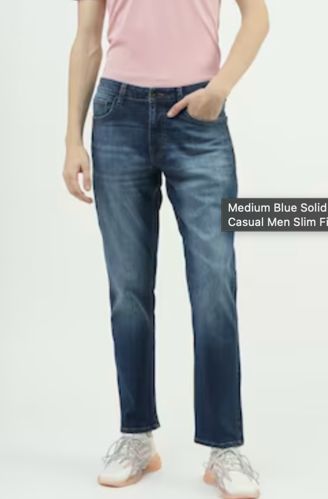 UCB Medium Blue Solid Ankle-Length Mid Rise Casual Men Slim Fit Jeans