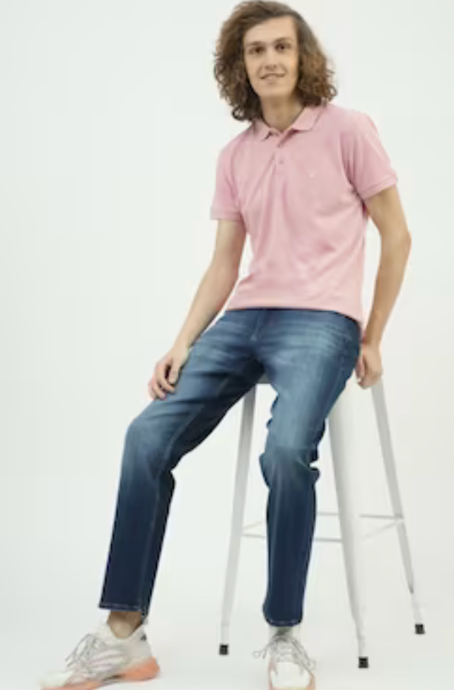 UCB Medium Blue Solid Ankle-Length Mid Rise Casual Men Slim Fit Jeans
