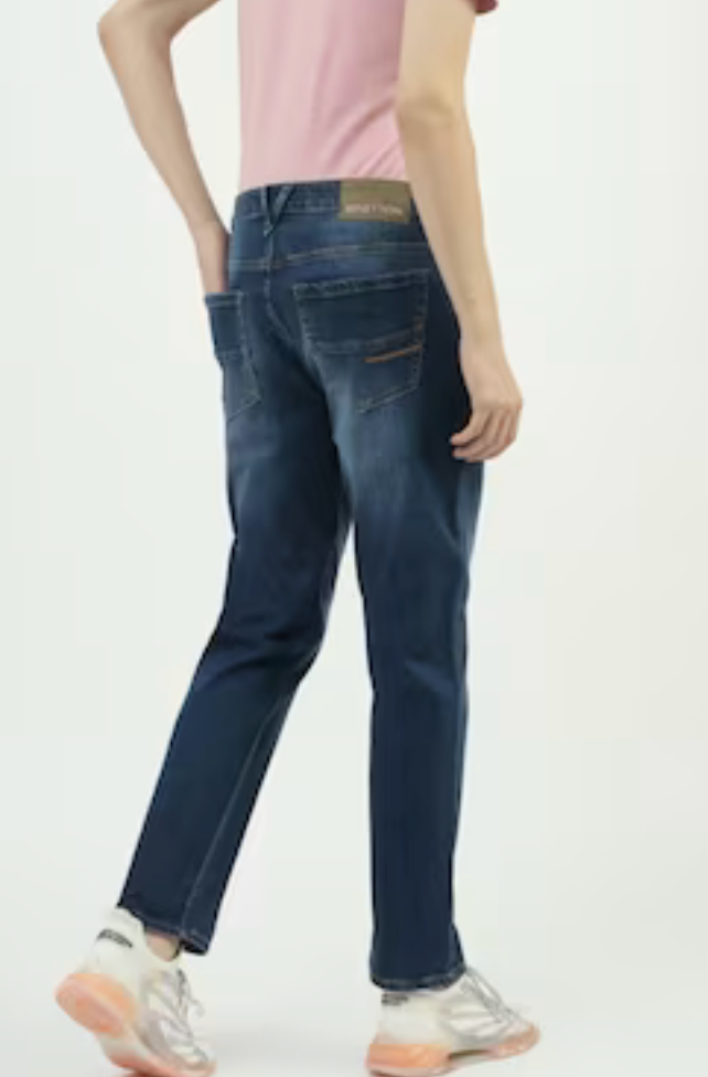 UCB Medium Blue Solid Ankle-Length Mid Rise Casual Men Slim Fit Jeans