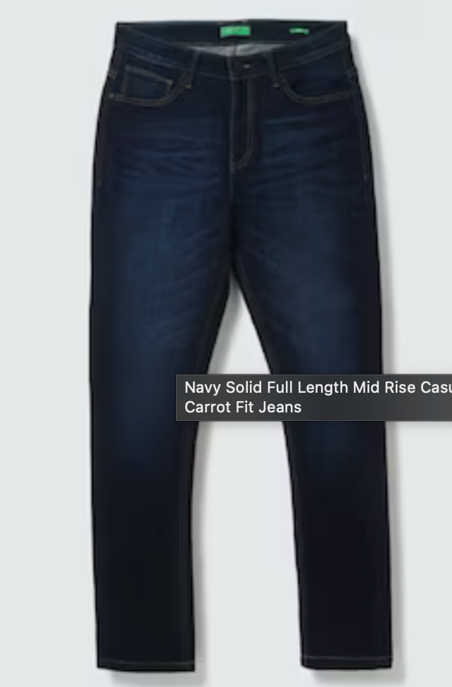 UCB Navy Solid Full Length Mid Rise Casual Men Carrot Fit Jeans