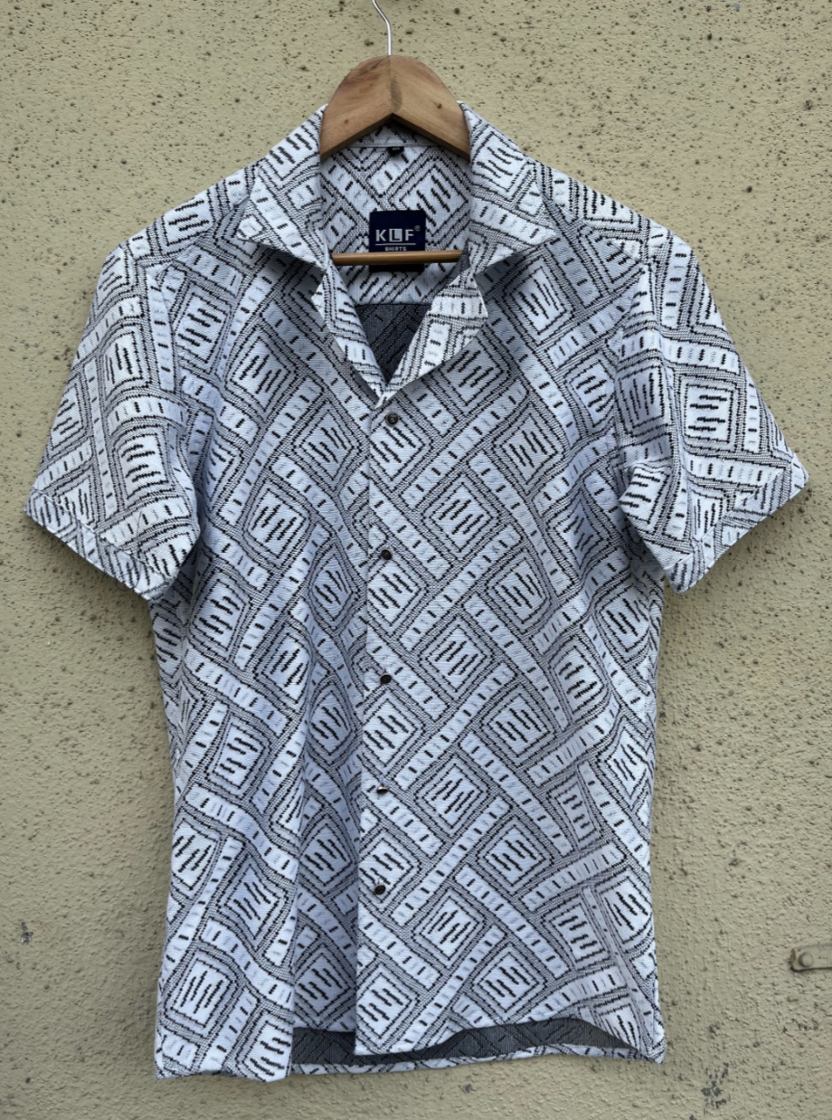 Ethnic White textured net design casual half shirts