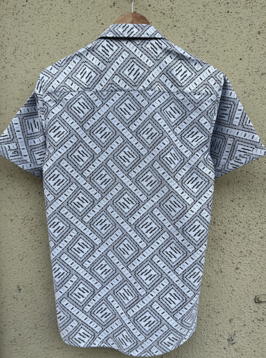 Ethnic White textured net design casual half shirts
