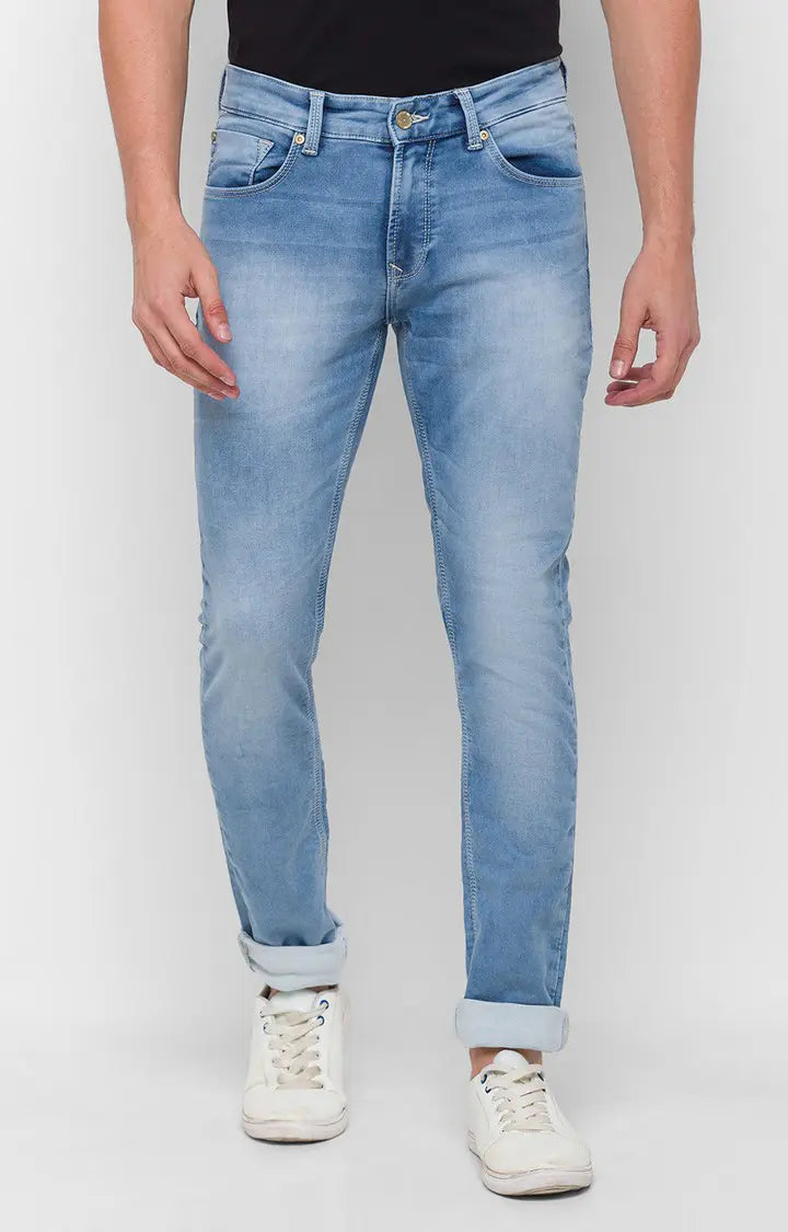 SPYKAR Men's Blue Cotton Solid Slim Jeans