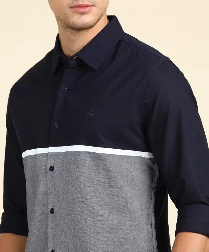 United Colors of Benetton Men Slim Fit Color Block Spread Collar Casual Shirt