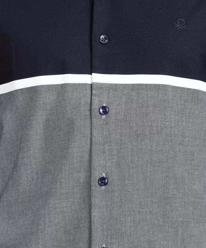 United Colors of Benetton Men Slim Fit Color Block Spread Collar Casual Shirt