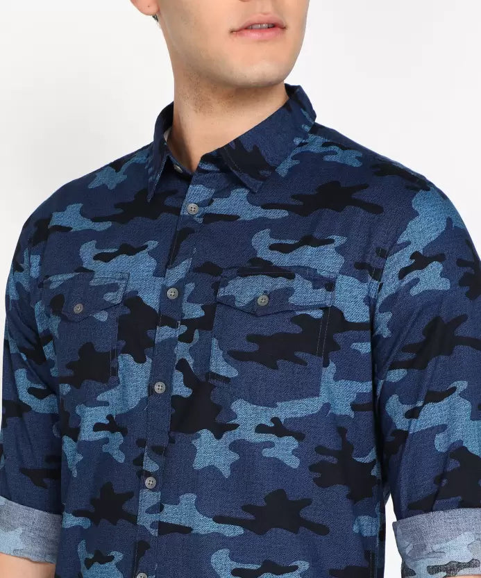 BEAT LONDON by Pepe Jeans Men Slim Fit Military Camouflage Spread Collar Casual Shirt