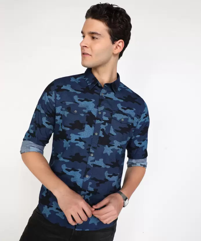 BEAT LONDON by Pepe Jeans Men Slim Fit Military Camouflage Spread Collar Casual Shirt