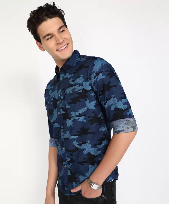 BEAT LONDON by Pepe Jeans Men Slim Fit Military Camouflage Spread Collar Casual Shirt
