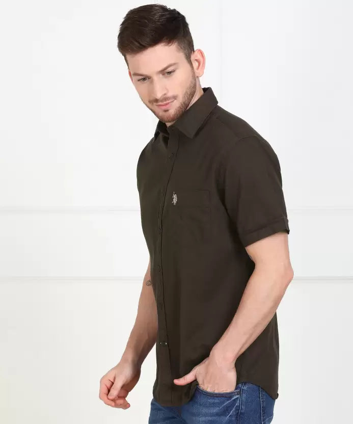 U.S. POLO ASSN. Men Regular Fit Solid Spread Collar Casual Shirt