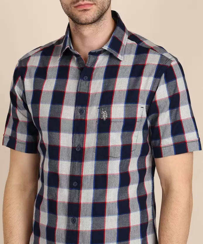 U.S. POLO ASSN. Men Slim Fit Checkered Spread Collar Casual Shirt