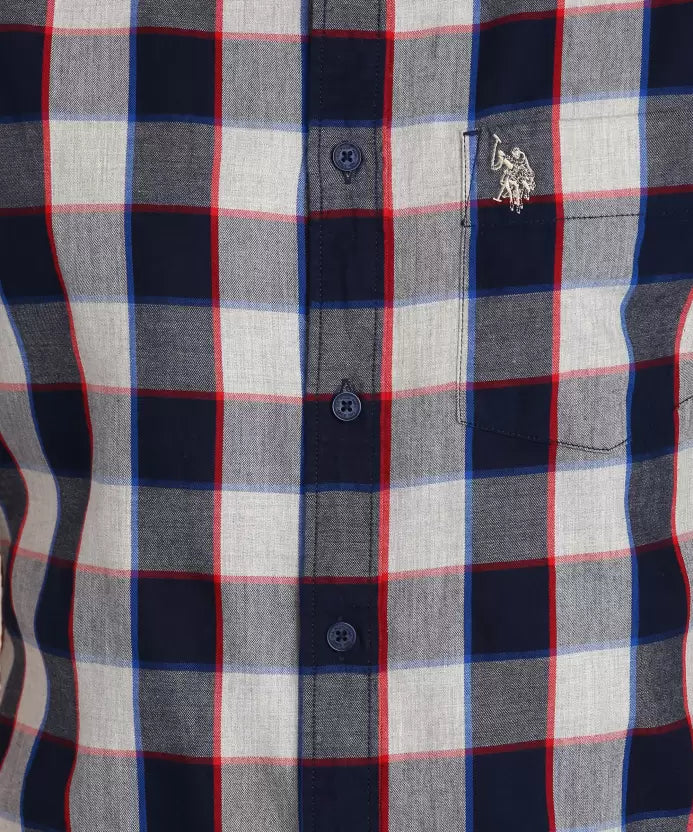 U.S. POLO ASSN. Men Slim Fit Checkered Spread Collar Casual Shirt