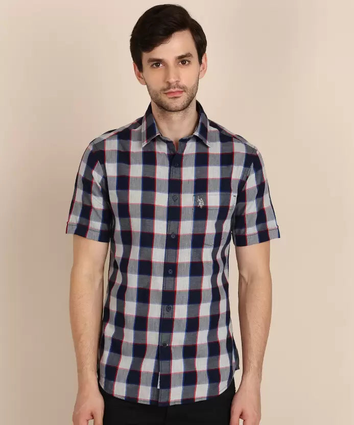 U.S. POLO ASSN. Men Slim Fit Checkered Spread Collar Casual Shirt
