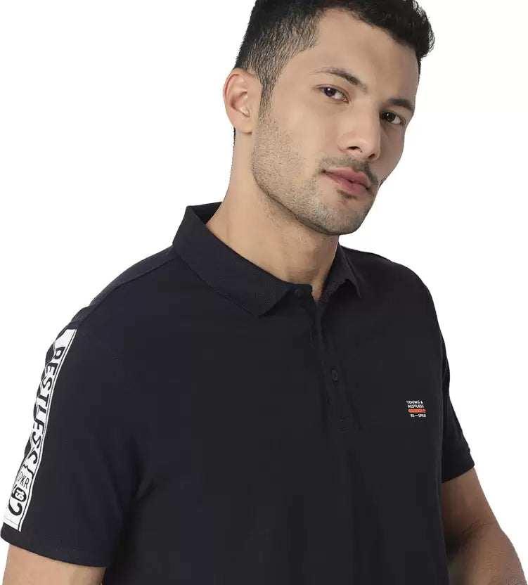 Spykar Men Solid Polo Neck Cotton Blend White T-Shirt