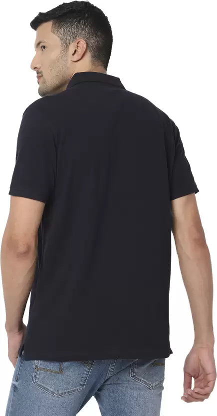 Spykar Men Solid Polo Neck Cotton Blend White T-Shirt