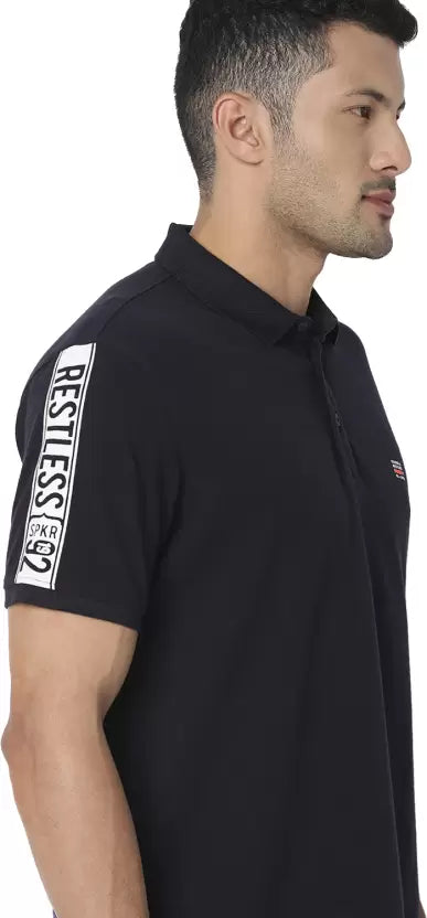 Spykar Men Solid Polo Neck Cotton Blend White T-Shirt