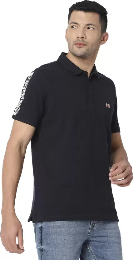 Spykar Men Solid Polo Neck Cotton Blend White T-Shirt