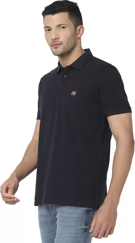 Spykar Men Solid Polo Neck Cotton Blend White T-Shirt