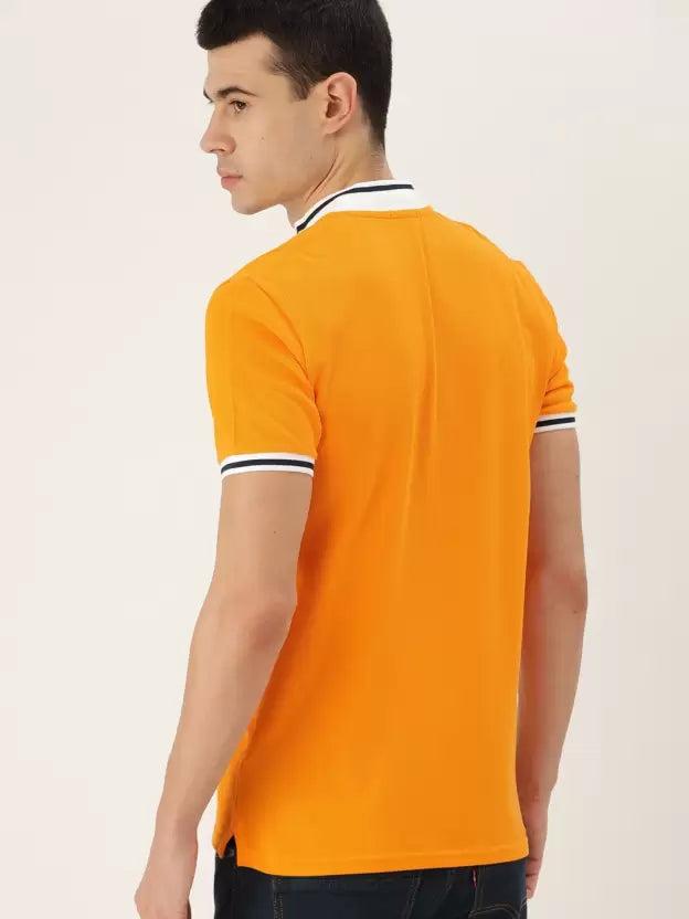 United Colors of Benetton Men Solid Polo Neck Pure Cotton Orange T-Shirt